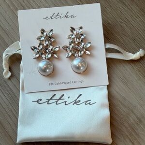 ettika Gold-Tone Crystal Floral Earrings with Pearl Drops